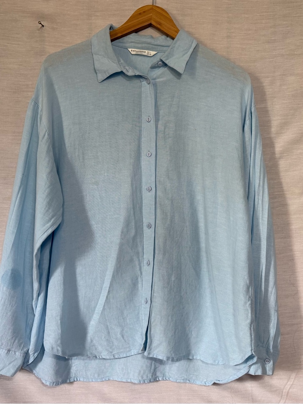 Stradivarius Light Blue Oversized Button Front Shirt Size L